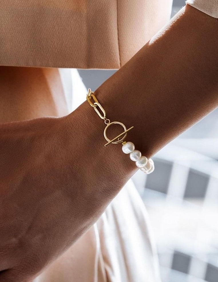 Bracelet perles et chaîne dorée VELA