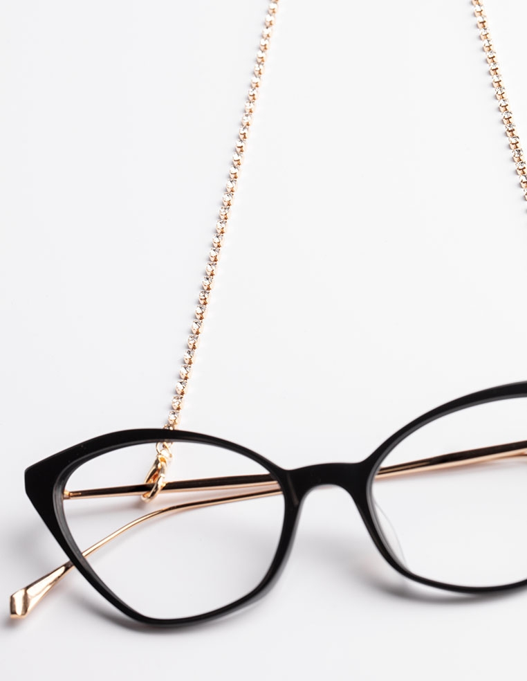 Chaîne à Lunettes dorée et strass pour femme