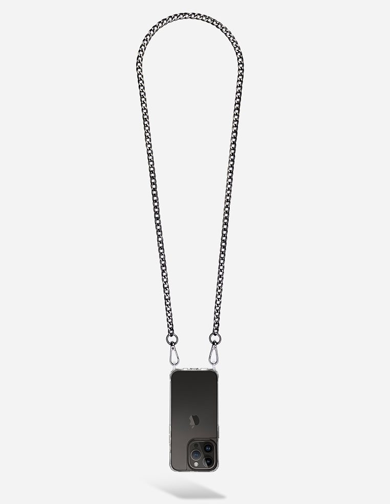 Coque avec chaîne bandoulière pour iPhone en métal noir