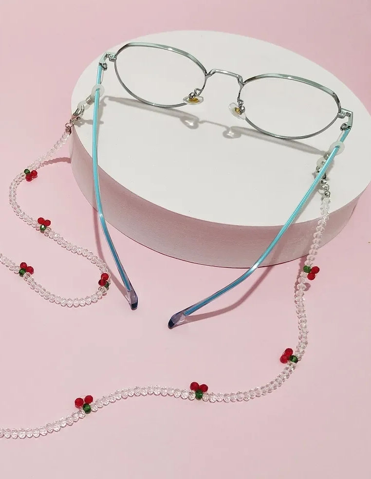 Chaîne a lunettes pour femme et enfant motif cerise et perles transparentes