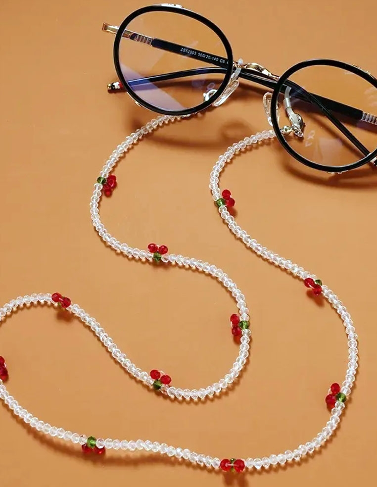 Chaîne a lunettes pour femme et enfant motif cerise et perles transparentes
