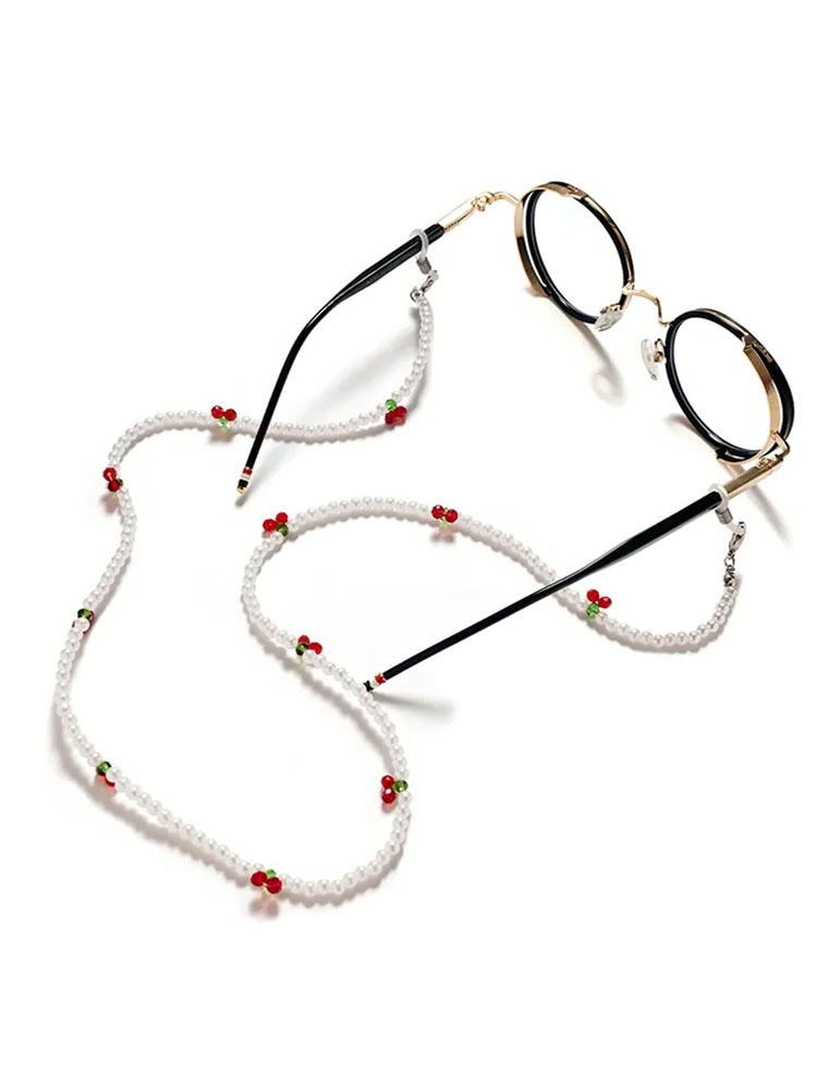 Chaîne a lunettes pour femme et enfant motif cerise et perles transparentes