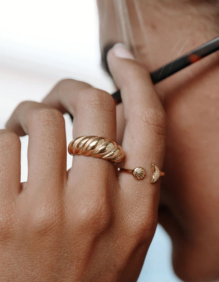 Bague oversize en plaqué or tressée pour femme tendance bohème Bague oversize en plaqué or tressée pour femme tendance bohème