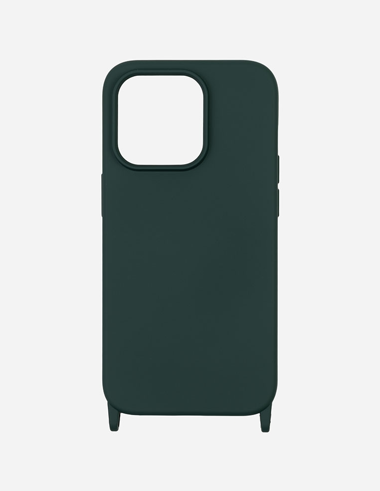 Coque iPhone verte avec anneaux de fixation pour chaine bandoulière et cordon