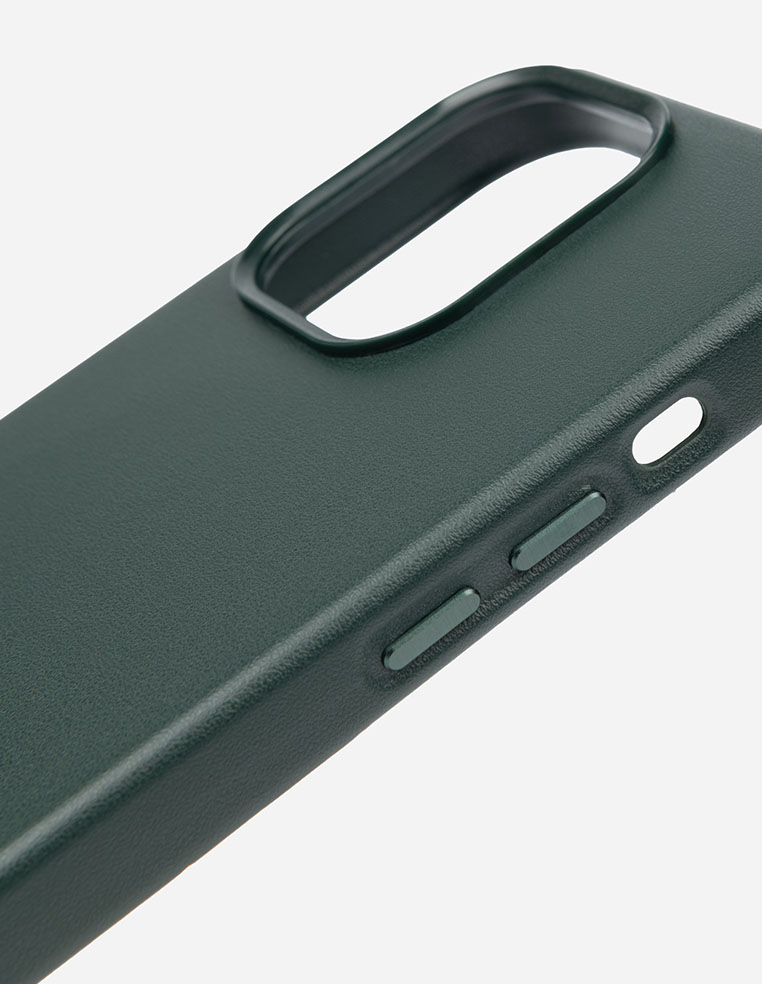 coque iphone 14 Pro Max en cuir vert sapin