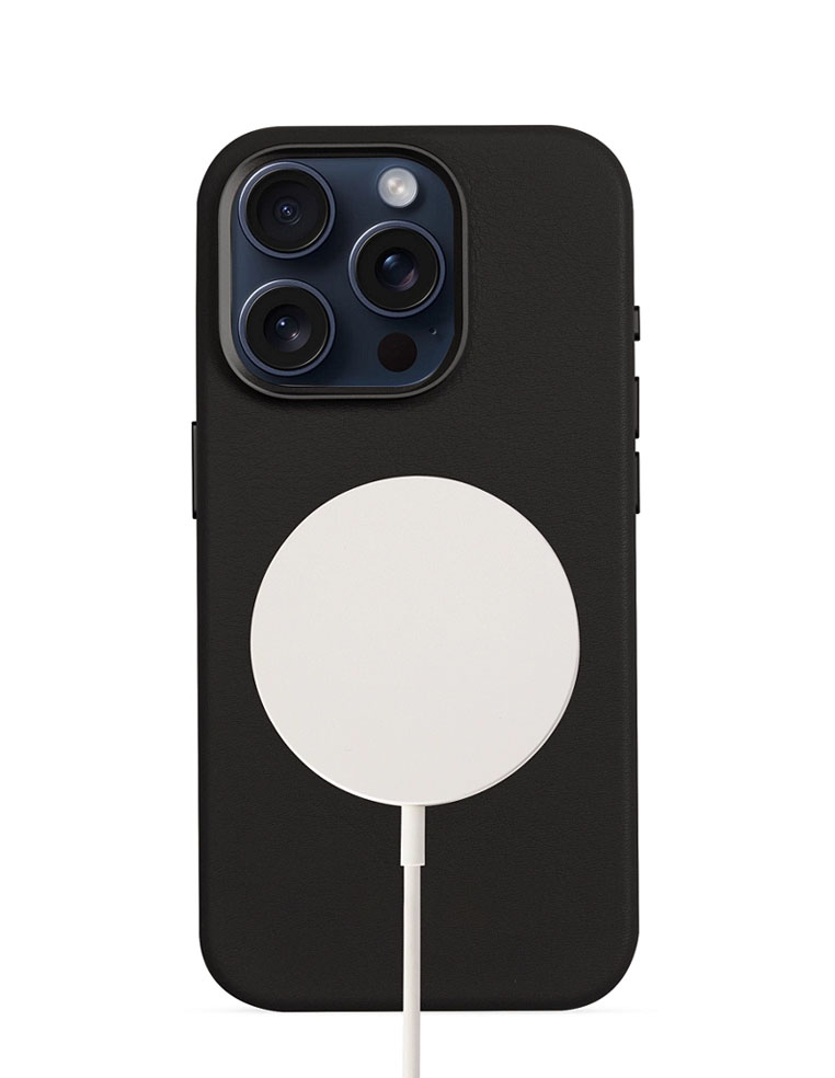 coque iphone en cuir noir magsafe