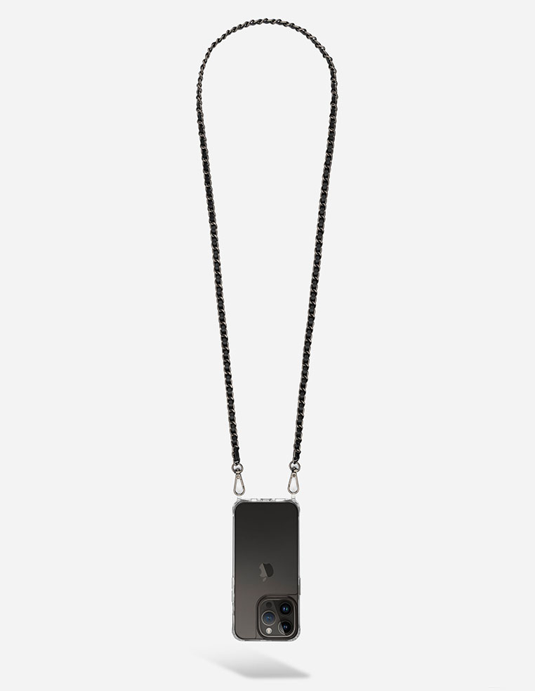 Chaine iPhone metal et cuir noir chanel