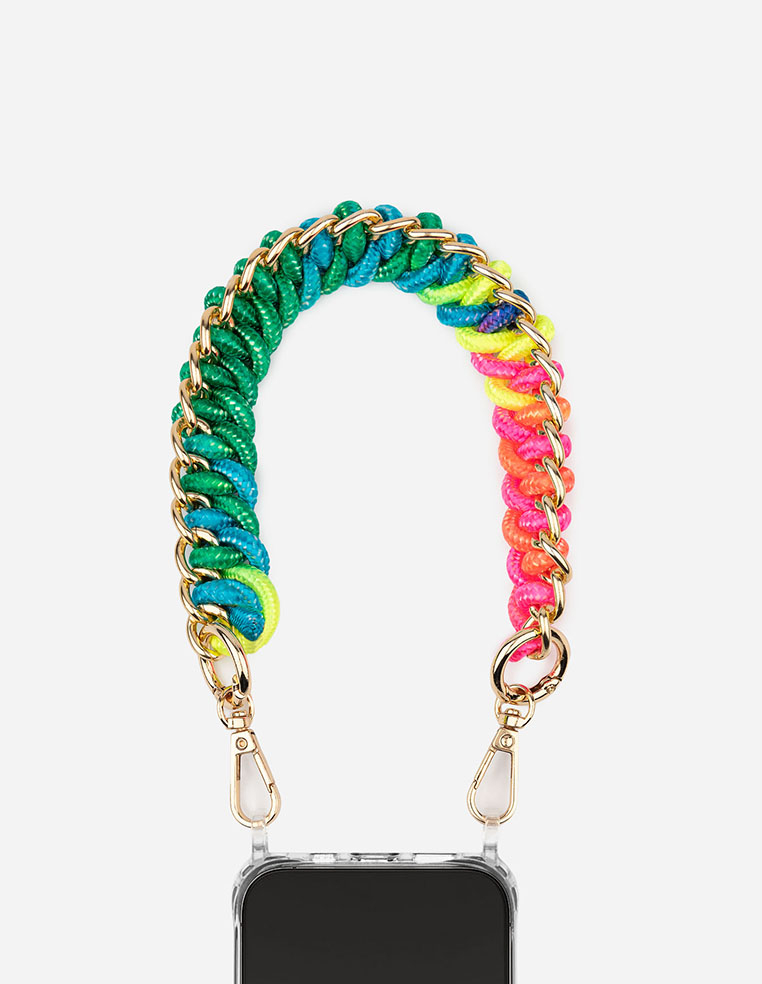 Chaîne de téléphone courte 40 cm tressée multicolor Chaîne de téléphone courte 40 cm tressée multicolor