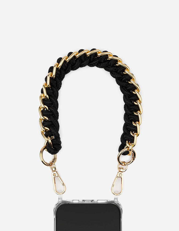 Chaîne de téléphone courte 40 cm tressée noire Chaîne de téléphone courte 40 cm tressée noire