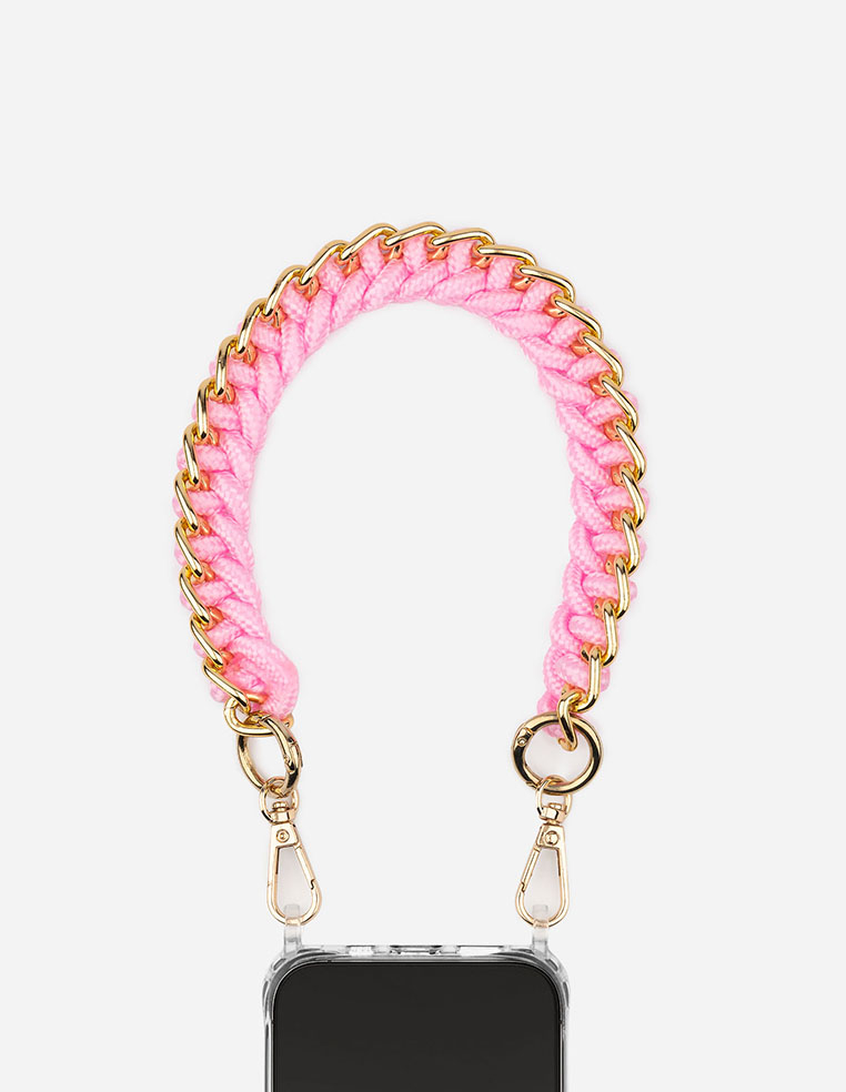 Chaîne de téléphone courte 40 cm tressée rose