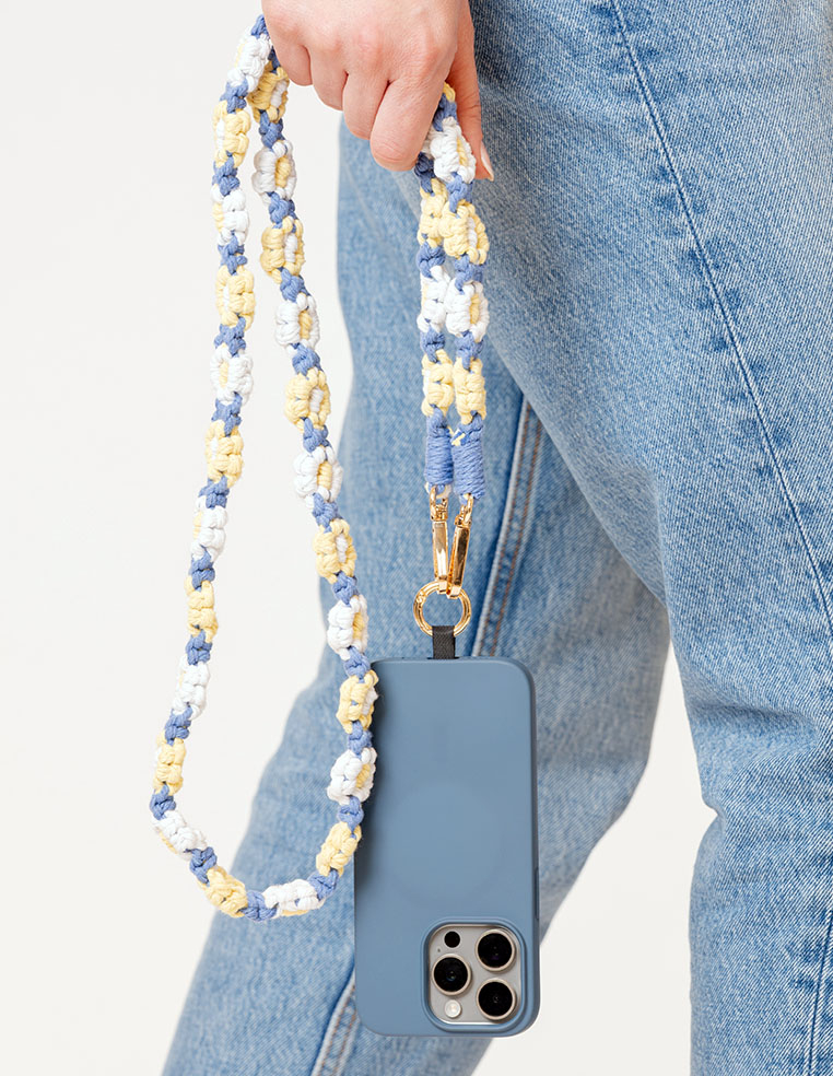 cordon iPhone fleurs marguerites chaine de téléphone bleue cordon iPhone fleurs marguerites chaine de téléphone bleue