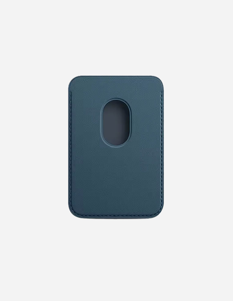 Porte‑cartes en cuir véritable pour iPhone avec MagSafe bleu baltique