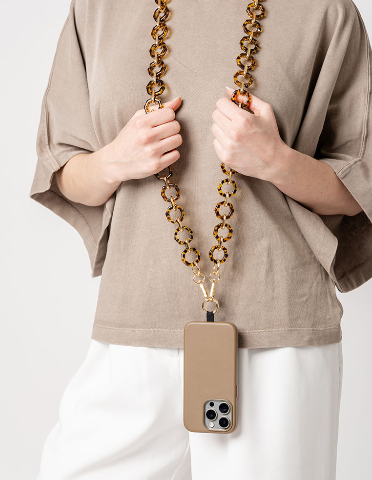 Chaîne de téléphone pour iPhone avec coque anneau écaille marron et doré pour iPhone 16 Pro Max 15 Pro Max