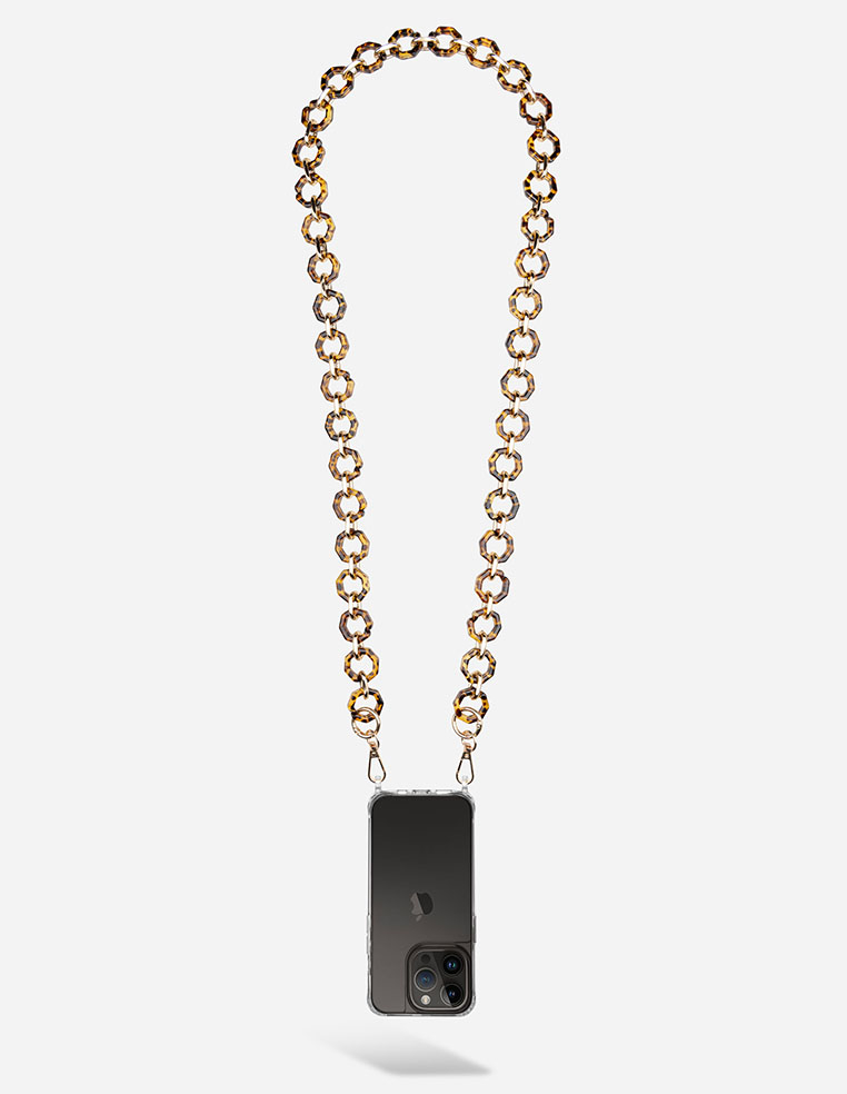 Chaîne de téléphone pour iPhone avec coque anneau écaille marron et doré pour iPhone 16 Pro Max 15 Pro Max