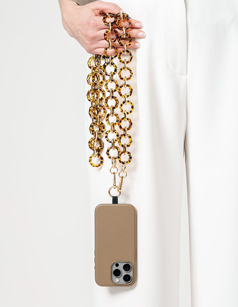 chaîne longue 120 cm en résine pour bandoulière iPhone assemblée en France