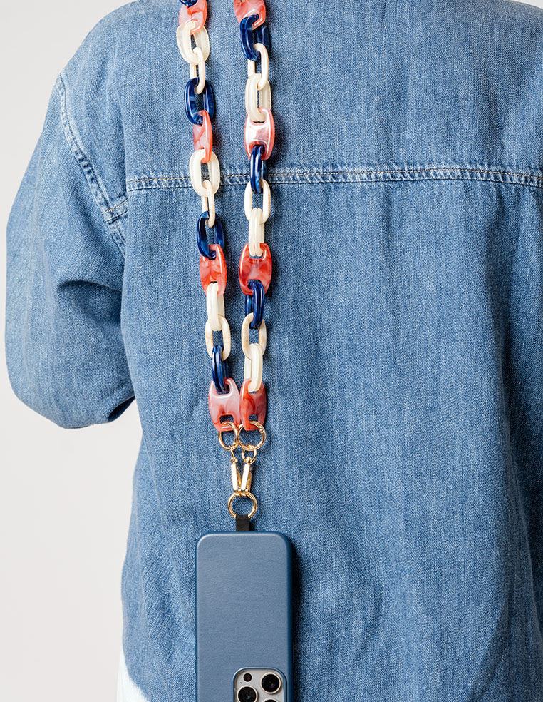 Ensemble coque en cuir bleue & chaîne Bella