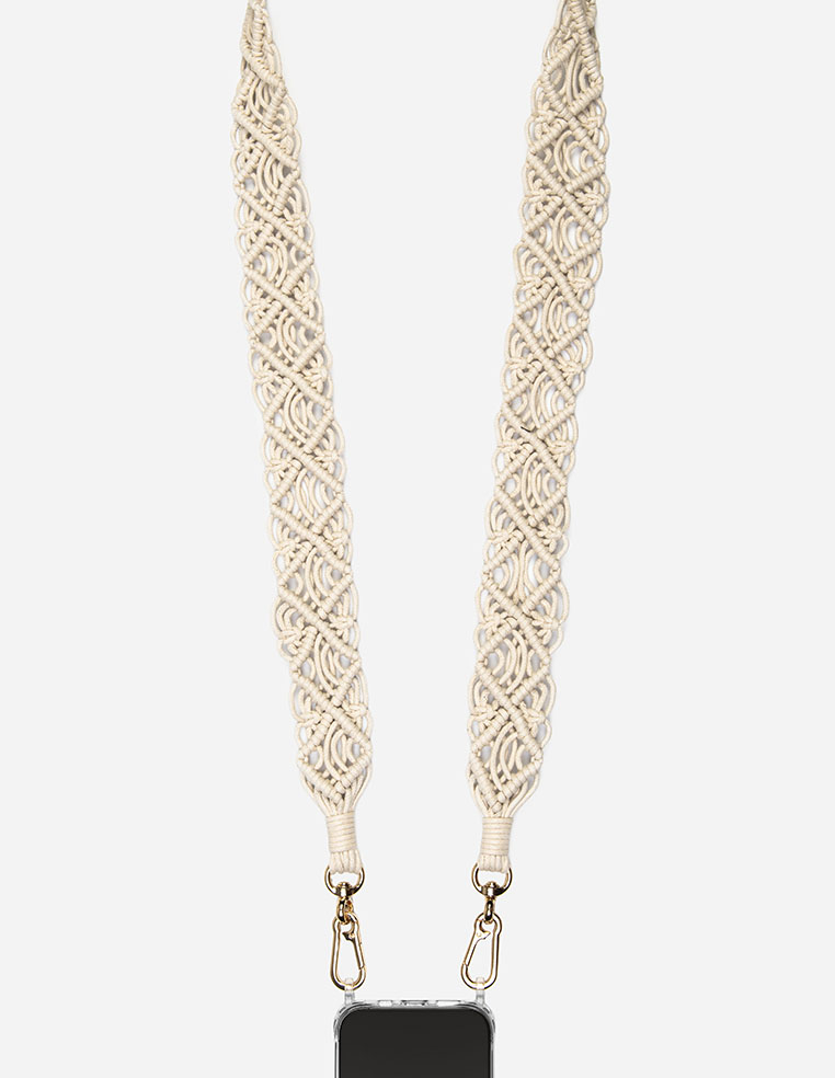 chaîne cordon tissu macramé beige bandoulière pour iPhone