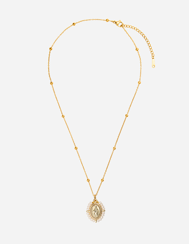 Collier pendentif médaillon vierge marie santa maria porte bonheur blanc MADONE