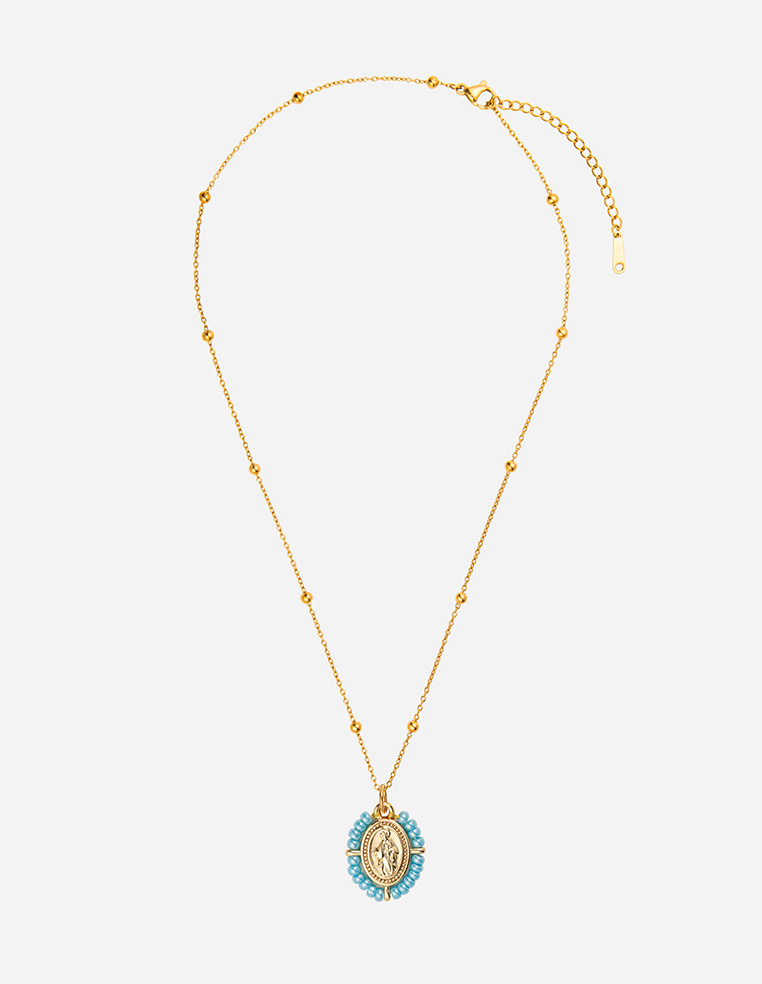 Collier pendentif médaillon vierge marie santa maria porte bonheur blanc MADONE