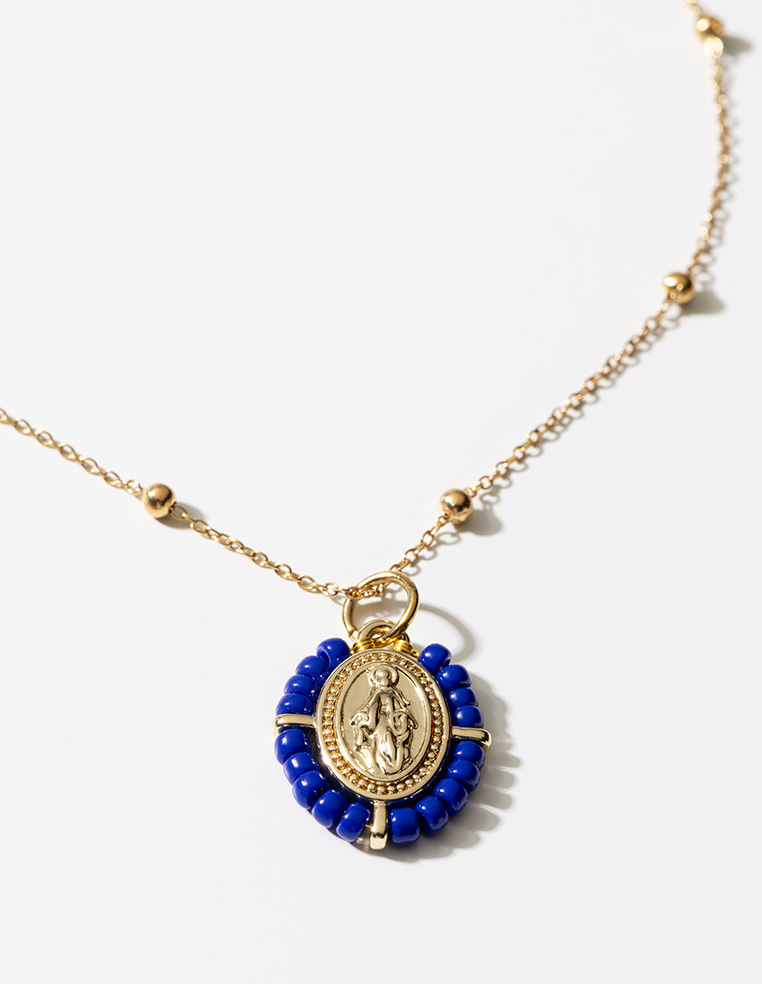 Collier pendentif médaillon vierge marie santa maria porte bonheur bleu roi MADONE Collier pendentif médaillon vierge marie santa maria porte bonheur bleu roi MADONE