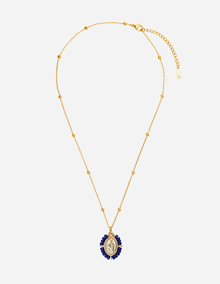 Collier pendentif médaillon vierge marie santa maria porte bonheur blanc MADONE