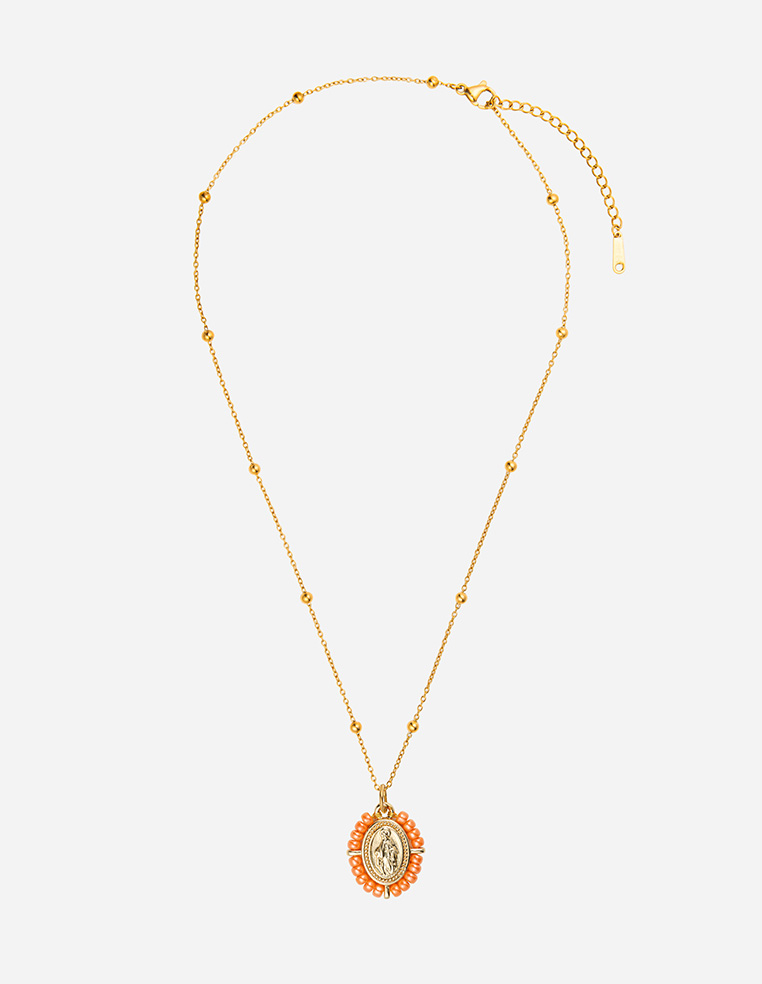 Collier pendentif médaillon vierge marie santa maria porte bonheur blanc MADONE