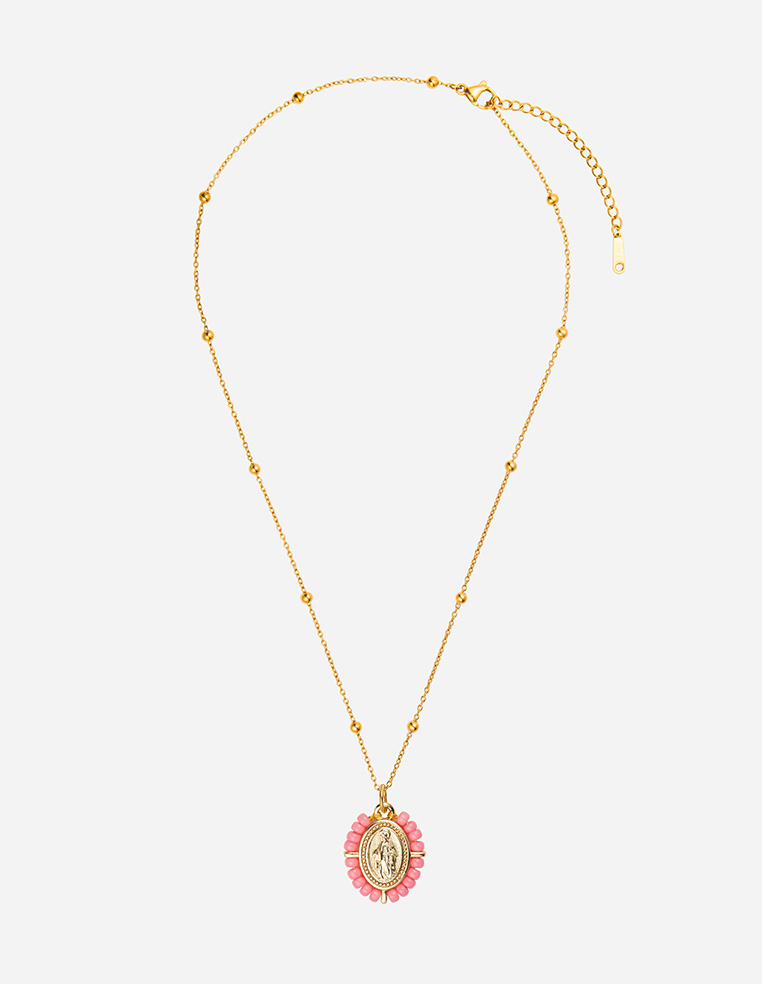 Collier pendentif médaillon vierge marie santa maria porte bonheur blanc MADONE