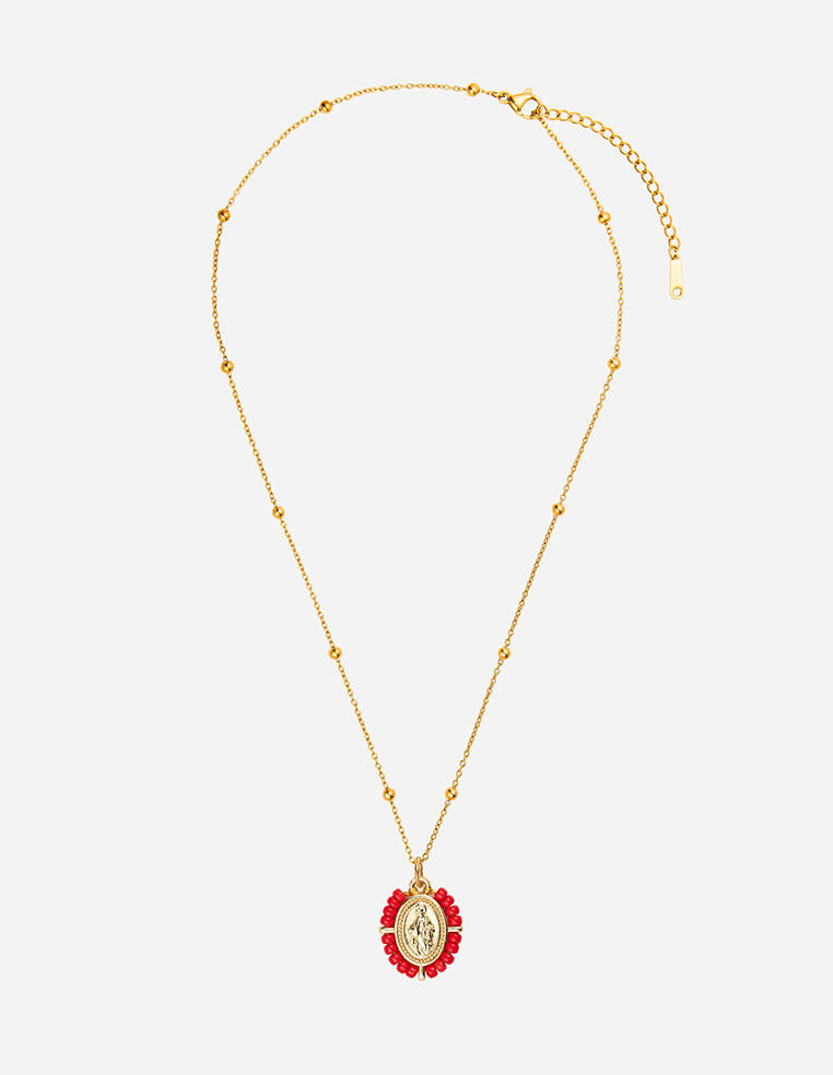 Collier pendentif médaillon vierge marie santa maria porte bonheur blanc MADONE