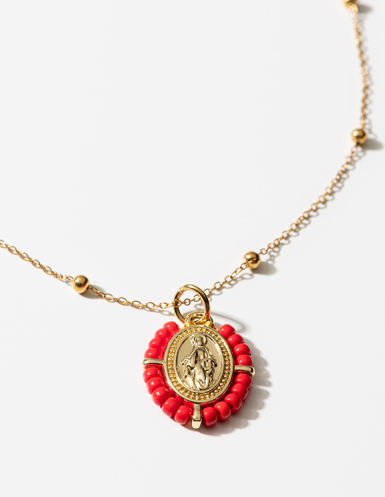 Collier pendentif médaillon vierge marie santa maria porte bonheur rouge MADONE Collier pendentif médaillon vierge marie santa maria porte bonheur rouge MADONE