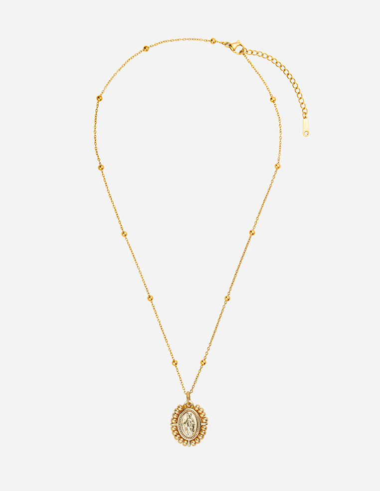 Collier pendentif médaillon vierge marie santa maria porte bonheur blanc MADONE