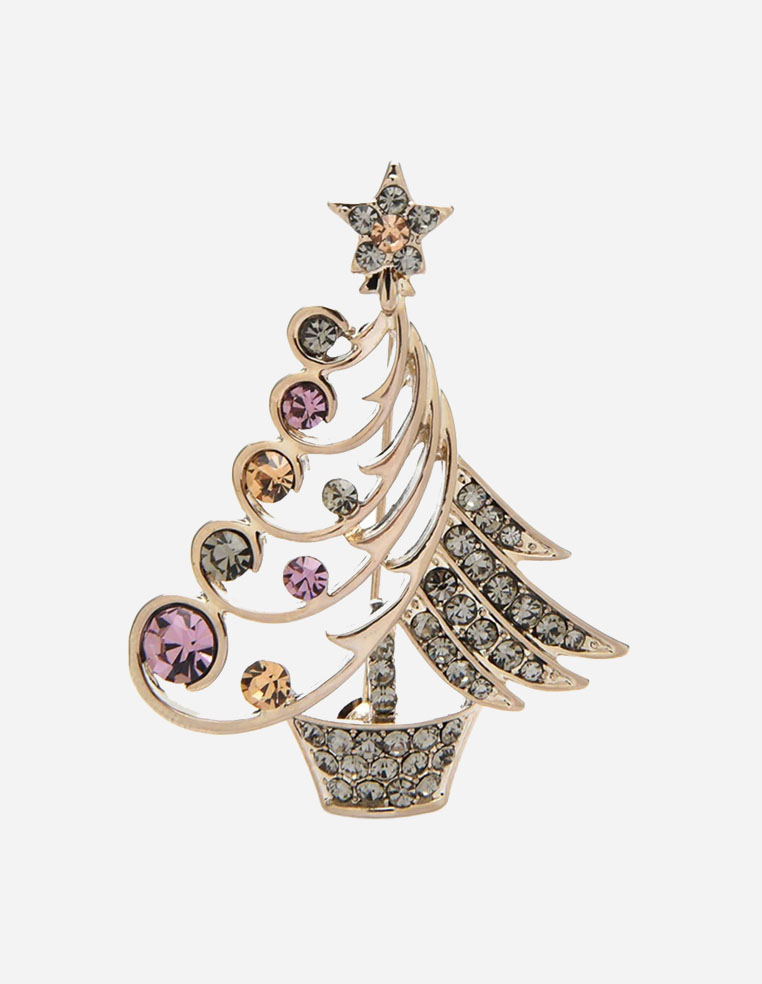 Broche dorée pour femme en forme de sapin de Noël