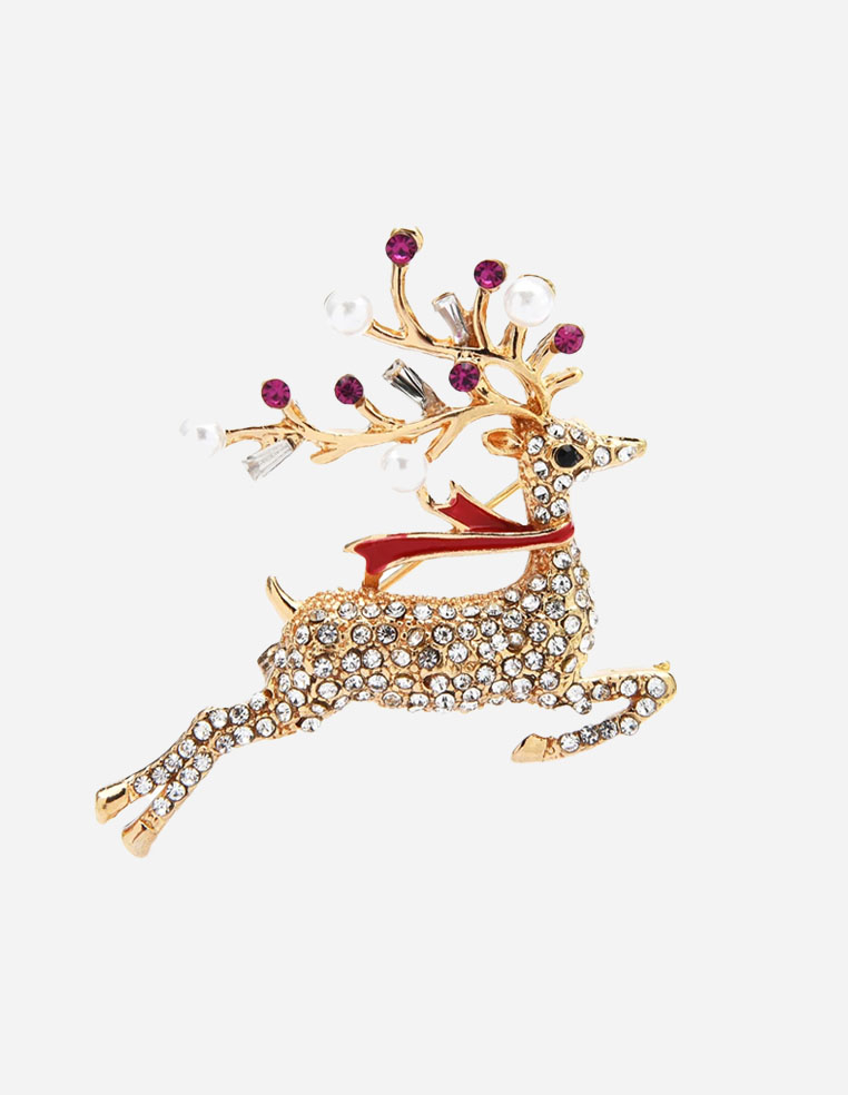 Broche de Noël plaqué or pour femme en forme de cerf