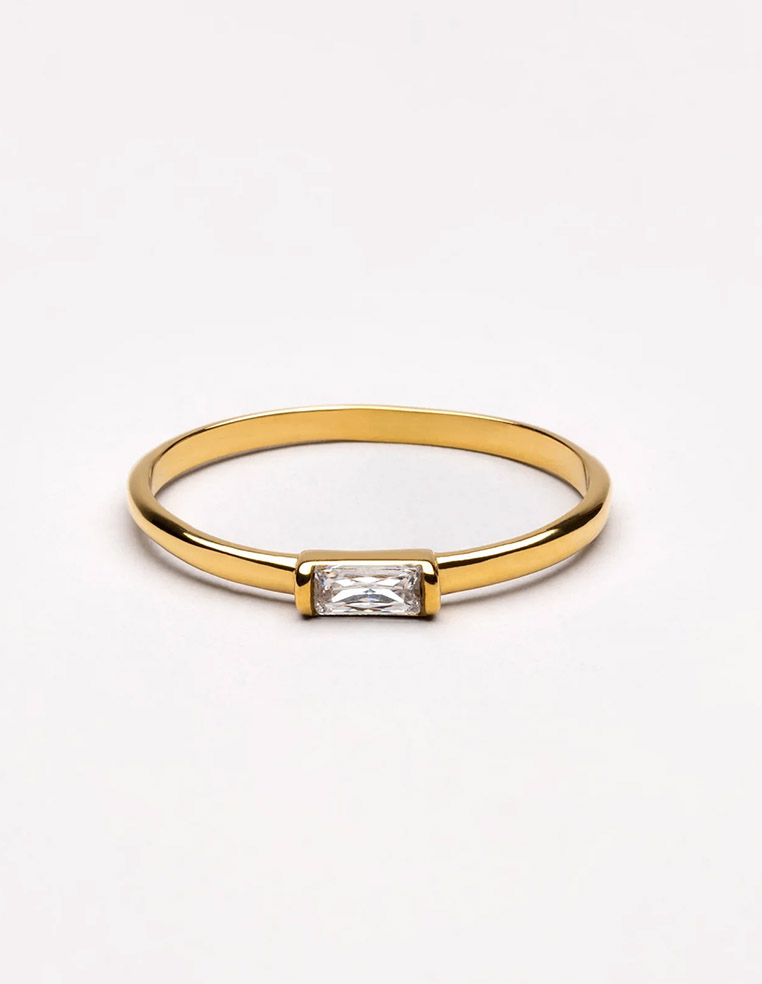 Bague anneau plaqué or avec pierre blanche Bague anneau plaqué or avec pierre blanche