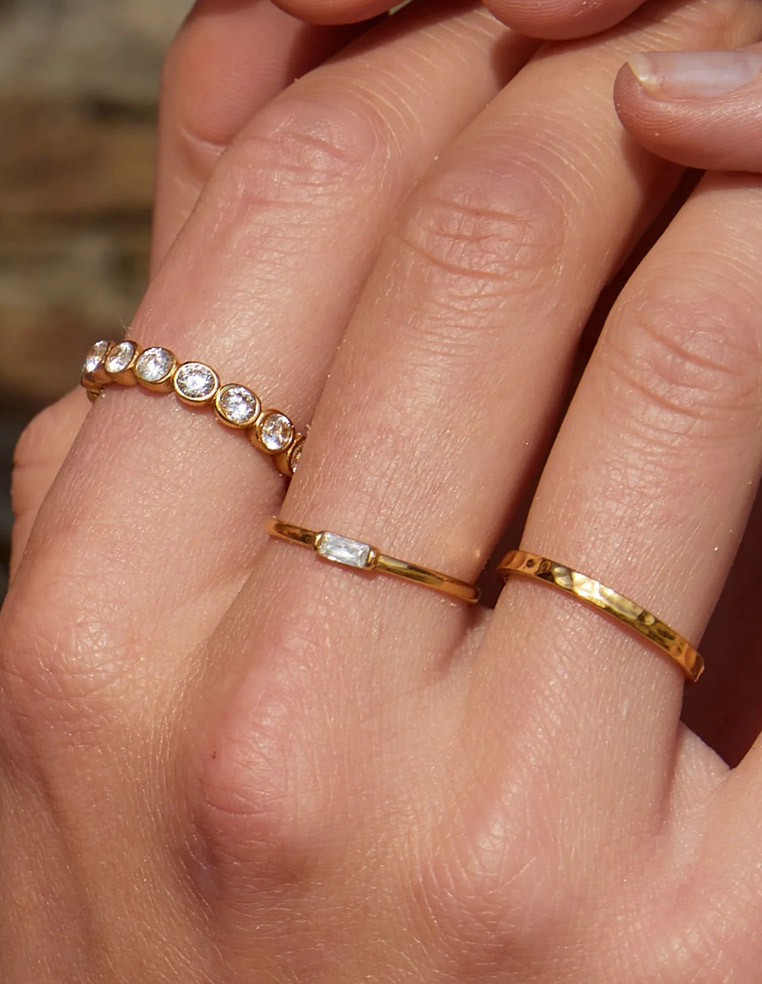 Bague anneau plaqué or avec pierre blanche 2