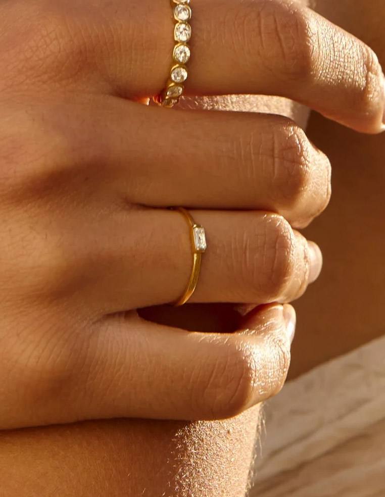 Bague anneau plaqué or avec pierre blanche Bague anneau plaqué or avec pierre blanche