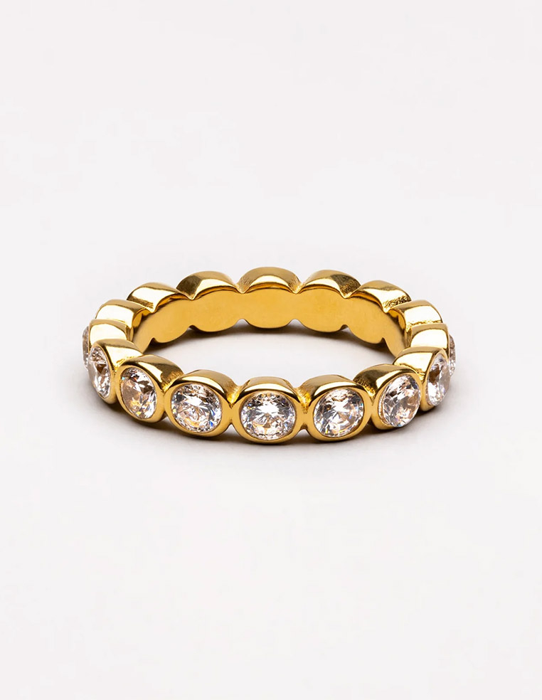 Bague alliance pierre blanches rondes plaqué or pour femme