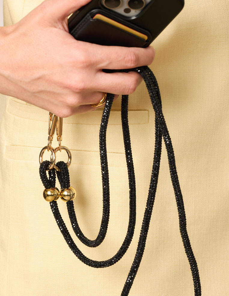 cordon de téléphone strass noir