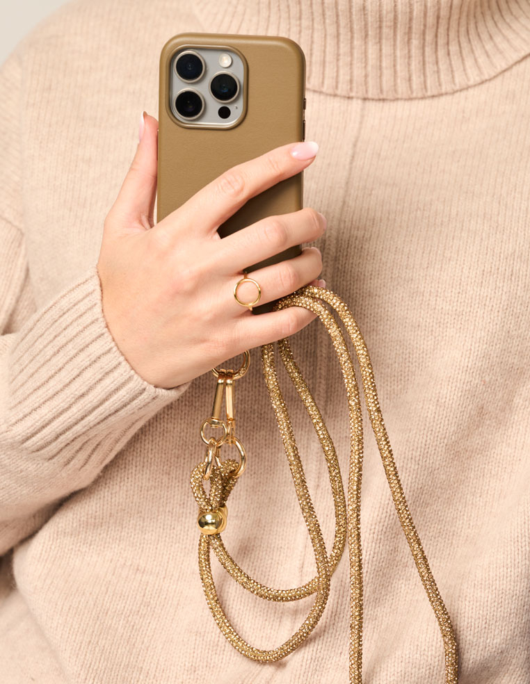 chaine pour iPhone cordon de téléphone strass doré