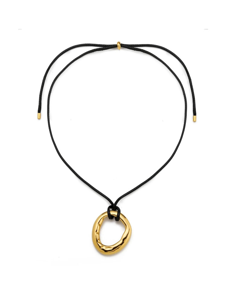 collier cordon noir en cuir ajustable et rond cercle en plaqué or doré collier cordon noir en cuir ajustable et rond cercle en plaqué or doré