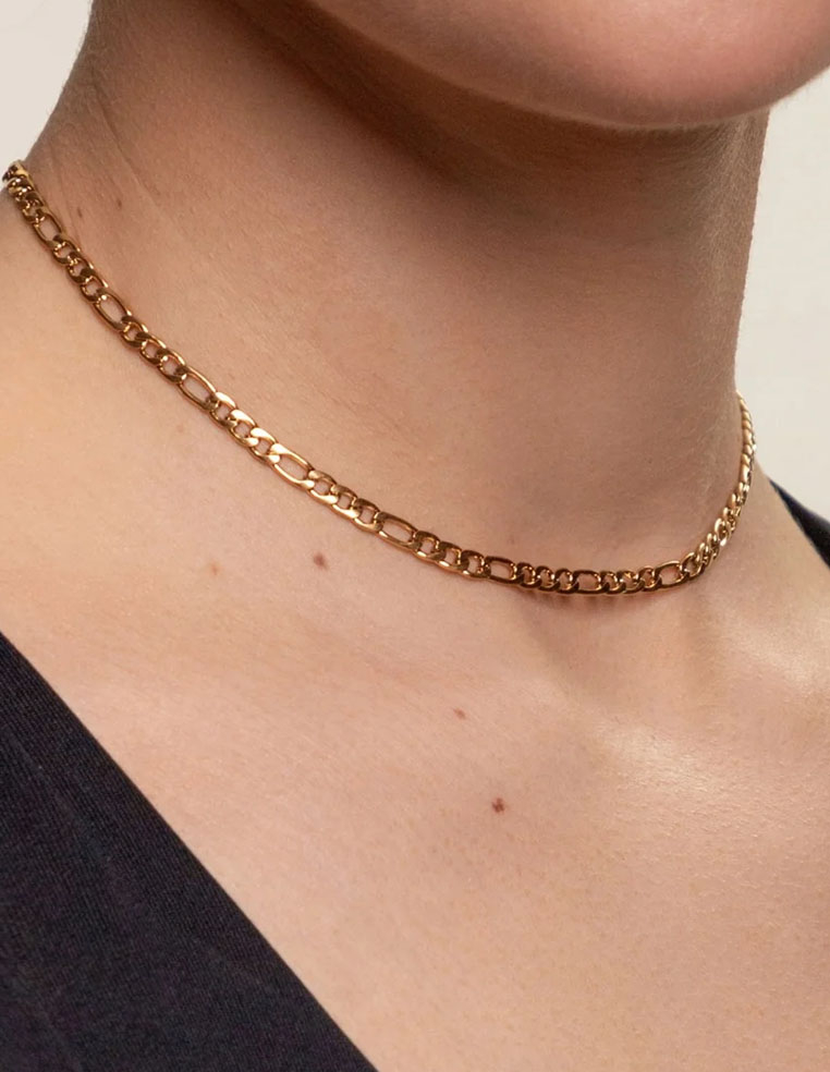 Collier choker maille figaro pour femme plaqué or 18k Collier choker maille figaro pour femme plaqué or 18k