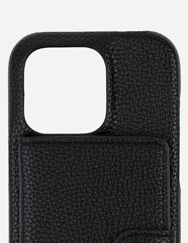 Coque iPhone en cuir grainé noir avec porte carte