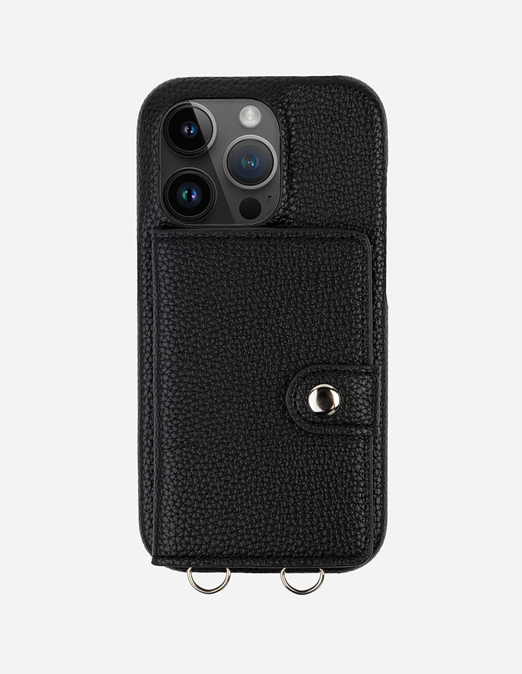 Coque iPhone en cuir grainé noir avec porte carte