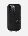 Coque iPhone en cuir grainé avec anneaux et porte-cartes