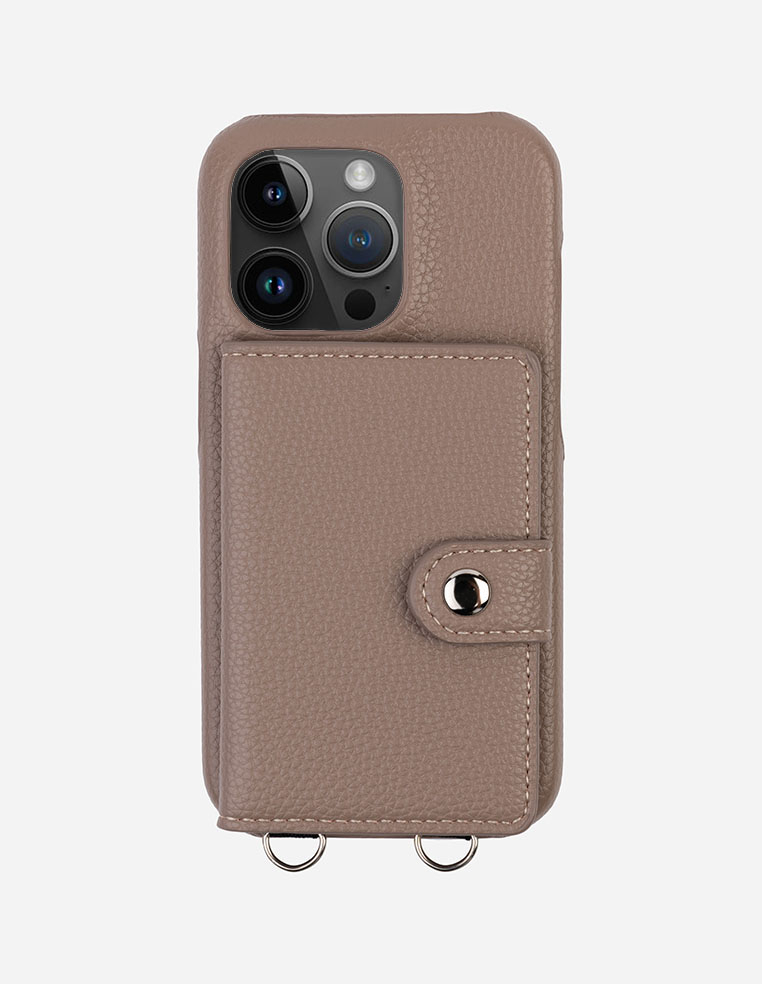 Coque iPhone en cuir grainé nude avec porte carte