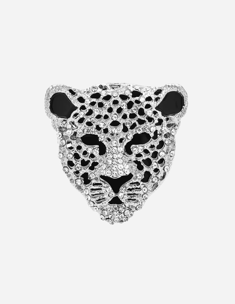 Broche tête de léopard argenté pour homme femme