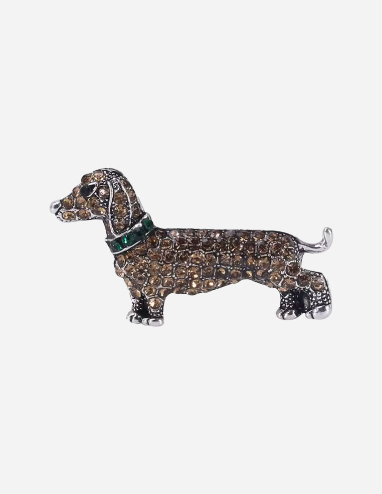 Broche en forme de chien teckel nain marron pour femme bijou fantaisie