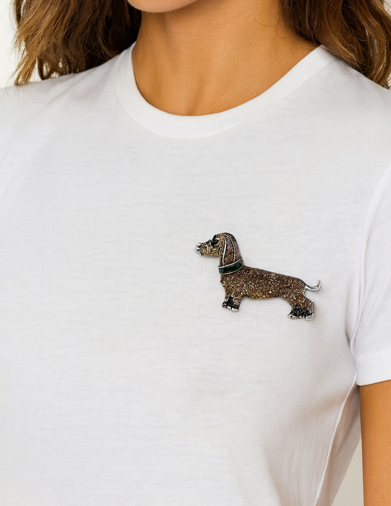 Broche en forme de chien teckel nain marron pour femme bijou fantaisie 2