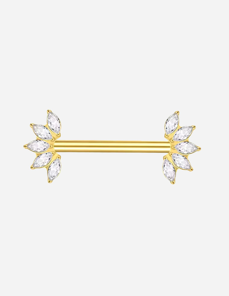 Piercing téton titane doré zircon – Barre droite