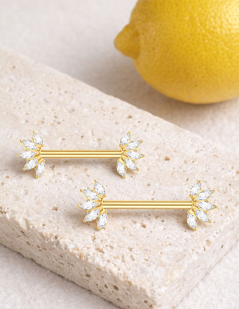 Piercing téton titane doré zircon – Barre droite 2