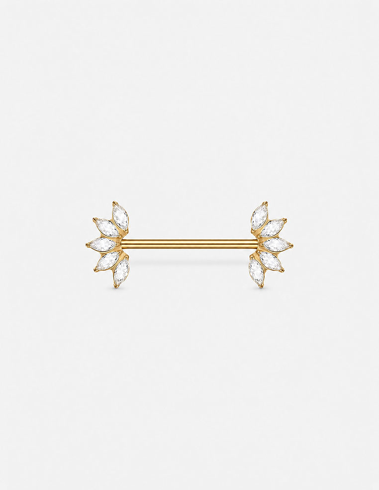 Piercing téton titane doré zircon – Barre droite